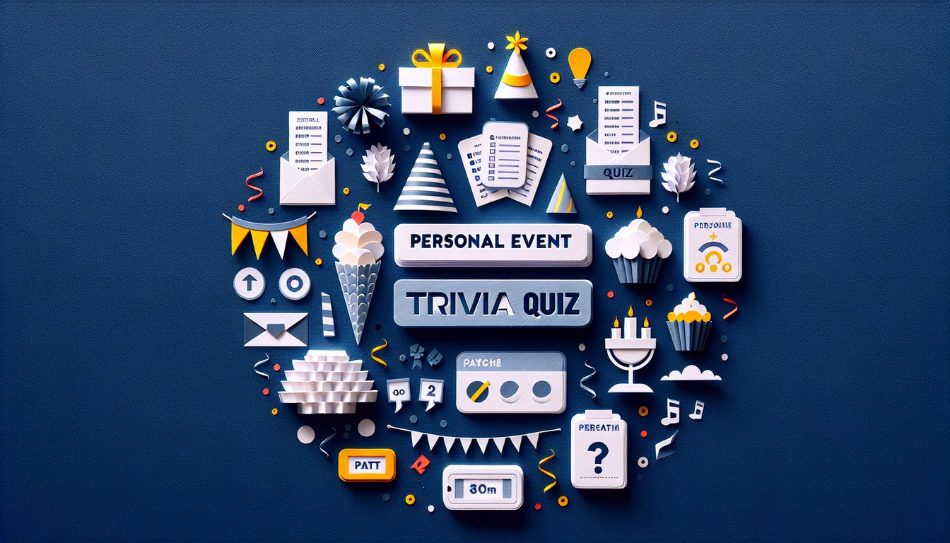Colorful paper art displaying questions for Personal Event Trivia Quiz.