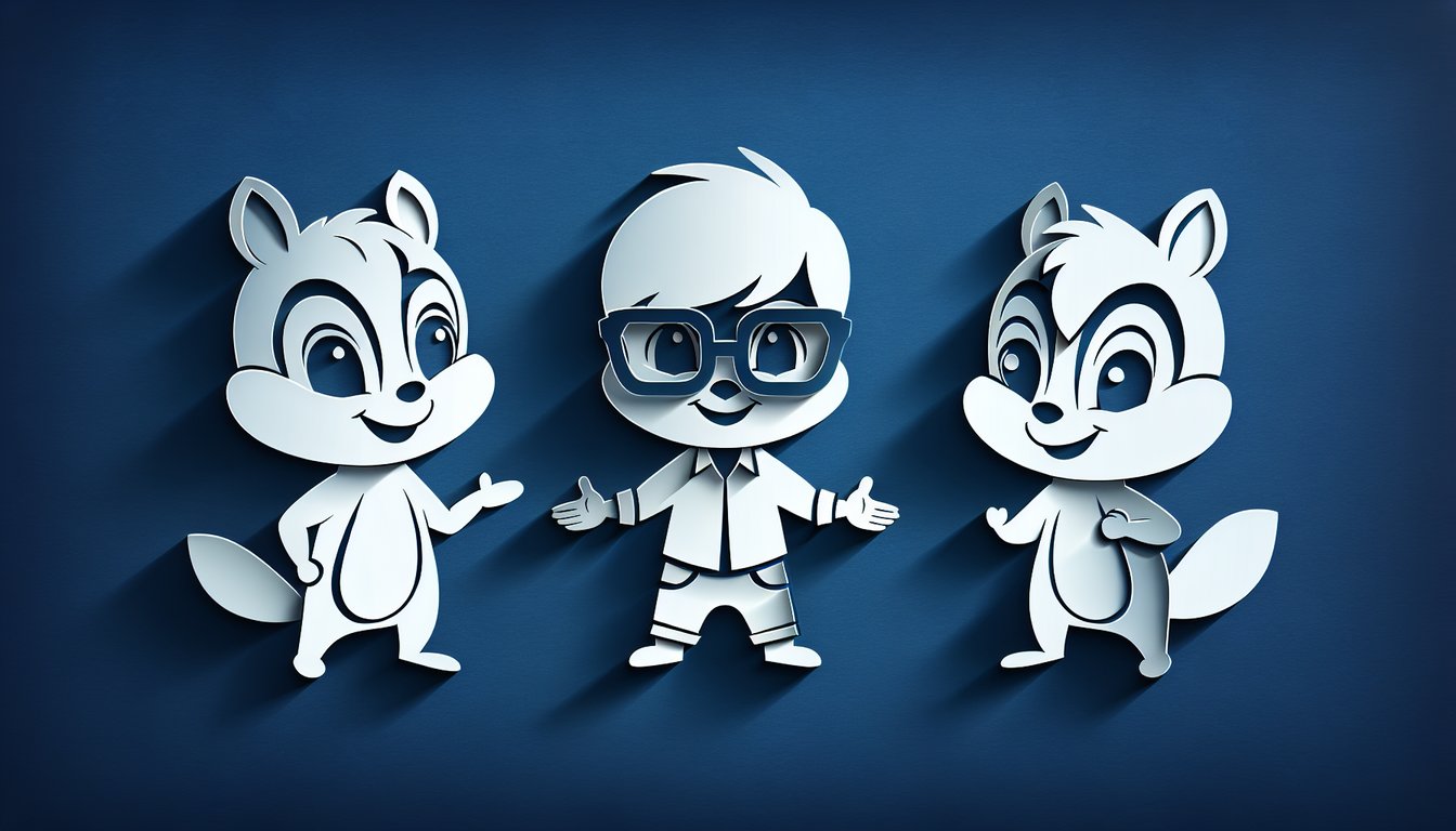 Paper art illustration for quiz to find your Alvin and the Chipmunks character match on dark blue background