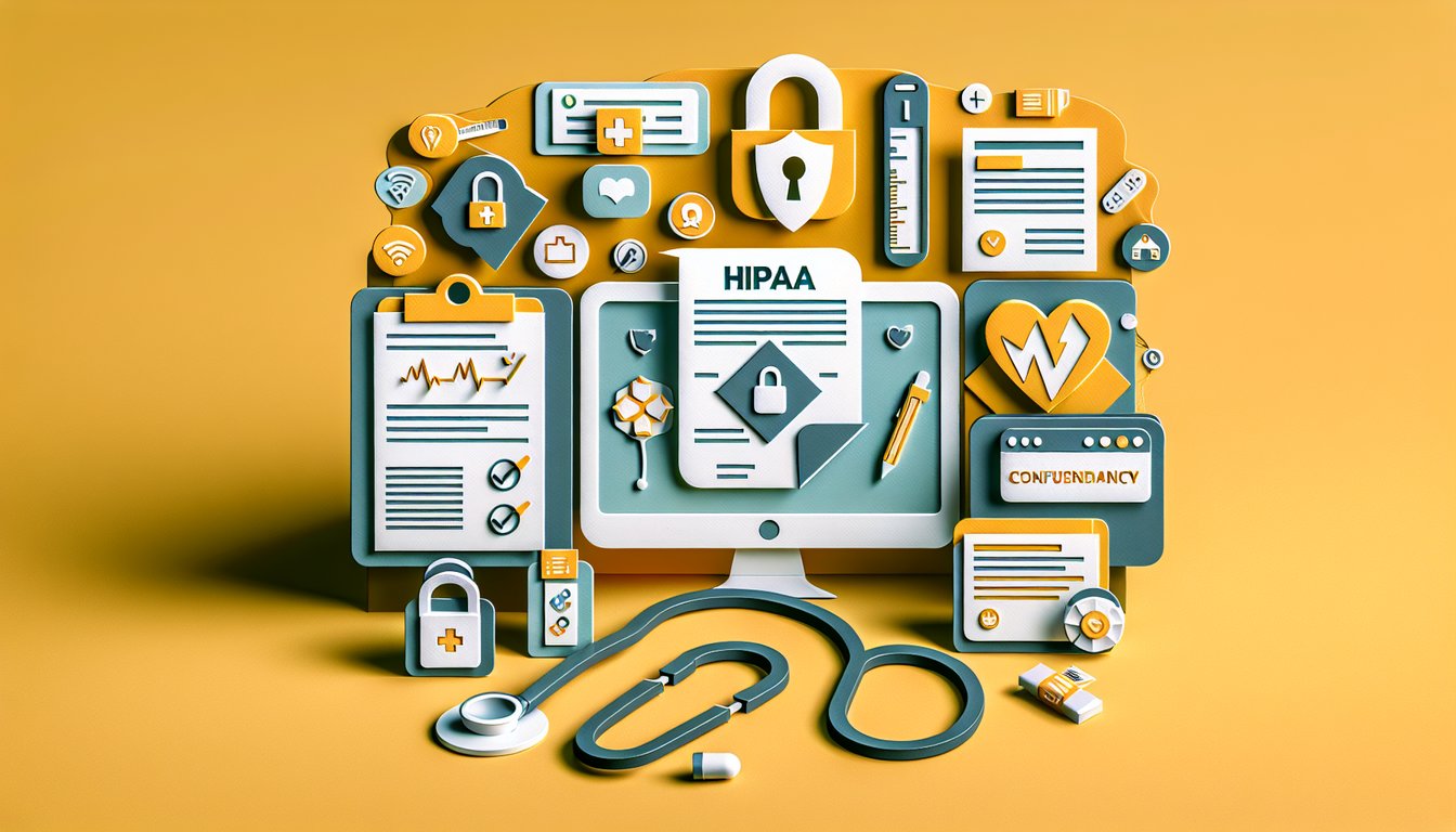 Paper art illustrating HIPAA knowledge quiz on a golden yellow background
