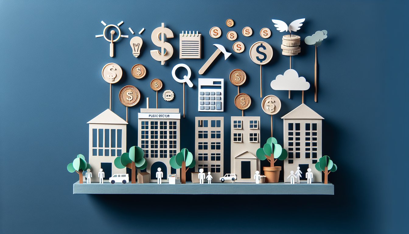 Colorful paper art depicting quiz on Public Sector Finance and Maintenance Knowledge Test