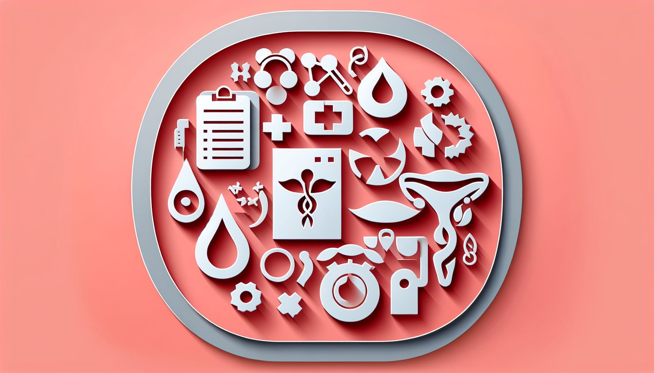 Paper art illustration of uterus and quiz interface on coral background inviting test of endometriosis symptom knowledge