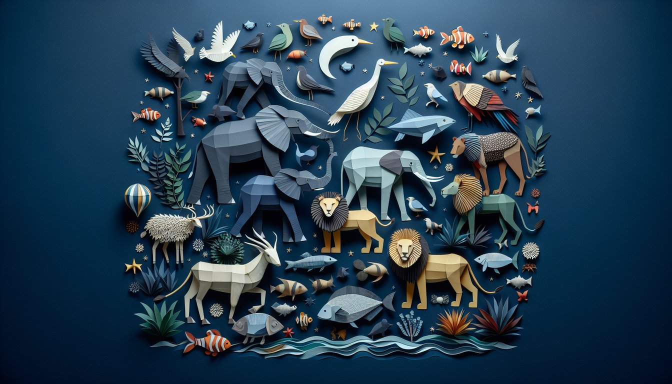 Colorful paper art promoting a trivia quiz on animal collective nouns