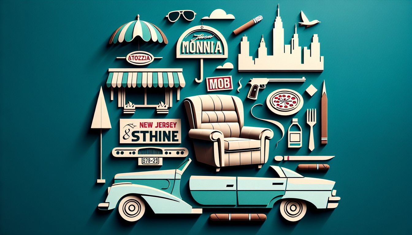 Paper art illustration for a Sopranos trivia quiz on a teal background
