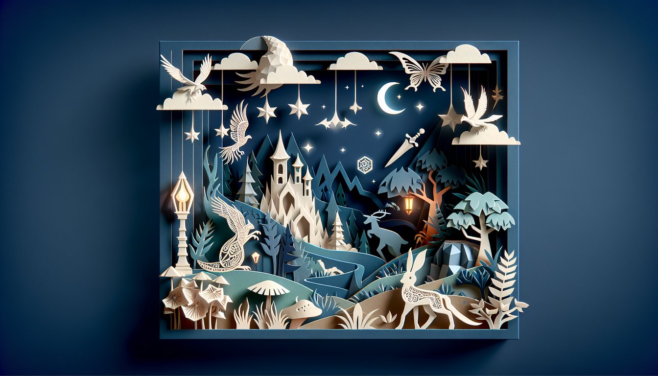 Paper art illustration for a World of Warcraft race quiz on a dark blue background