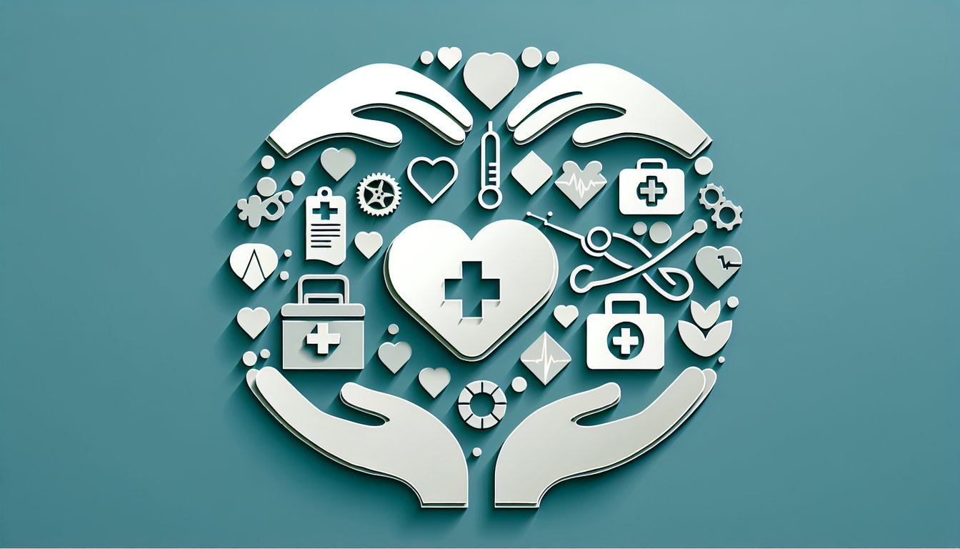 Paper art illustration of hands holding a heart and quiz sheet on teal background suggesting a caregiver test