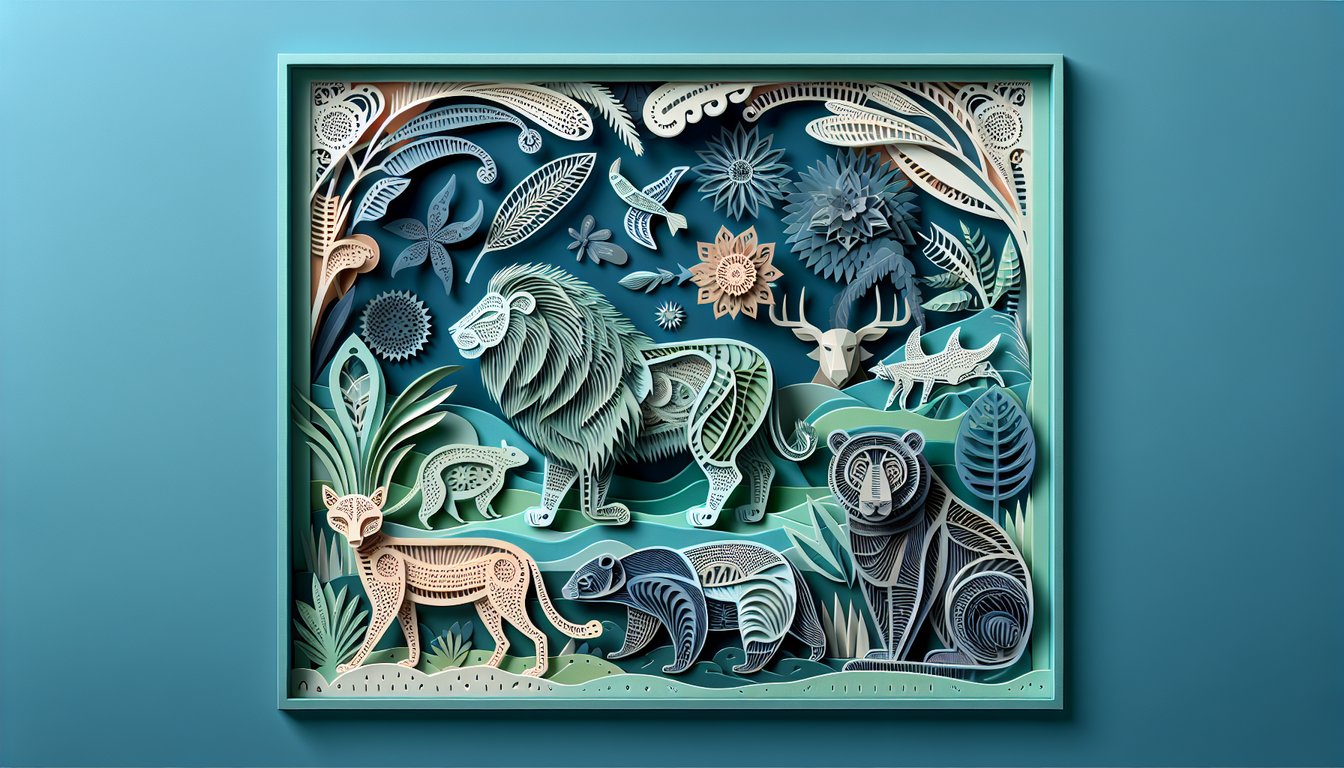 Paper art illustration of diverse animals in colors on teal background promoting So Many Kinds of Animals quiz challenge