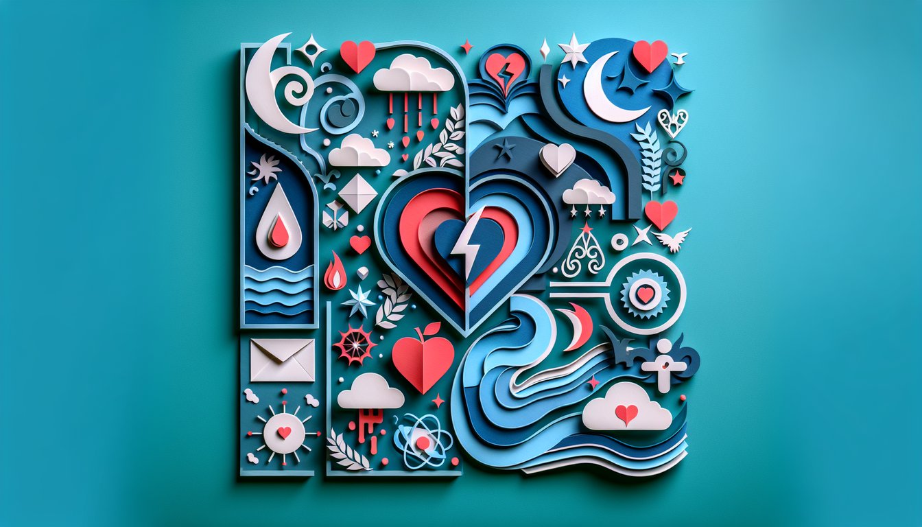 Paper art illustration Twilight dating quiz featuring Jacob Black and Edward Cullen silhouettes on teal background