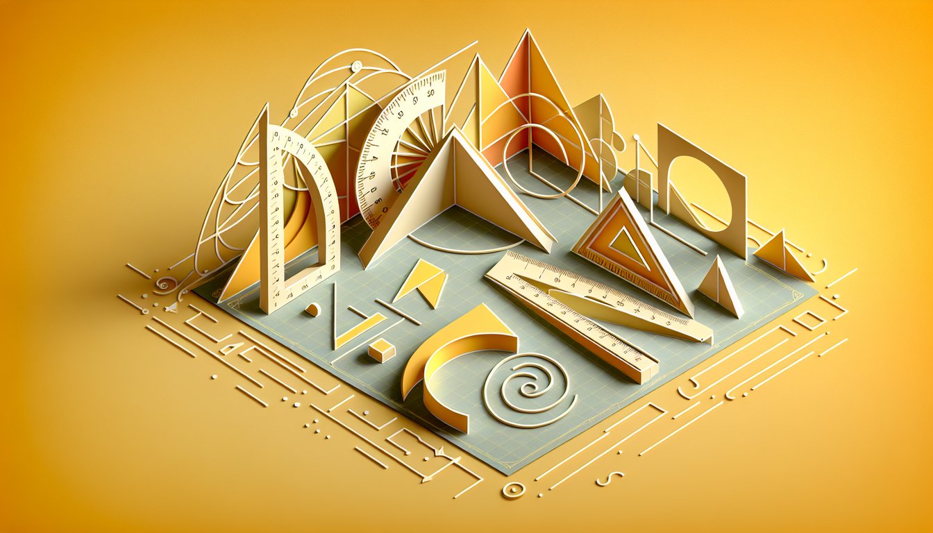 Paper art acute, obtuse and right angles with protractor on golden yellow background for angle quiz