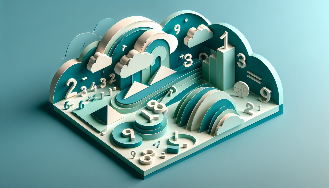 Paper art illustration for a free fractions quiz encouraging to improve math skills on a teal background.
