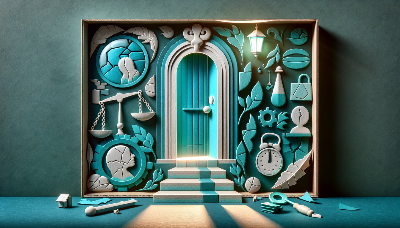 Paper art illustration for a free insecurity quiz revealing your confidence level on a teal background.