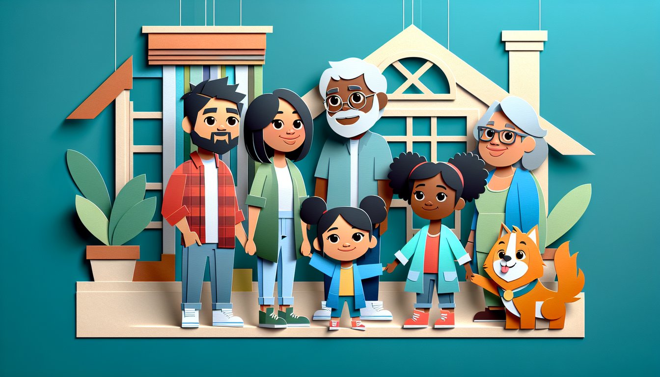 Paper art illustration of Proud Family characters on teal background promoting a trivia quiz challenge