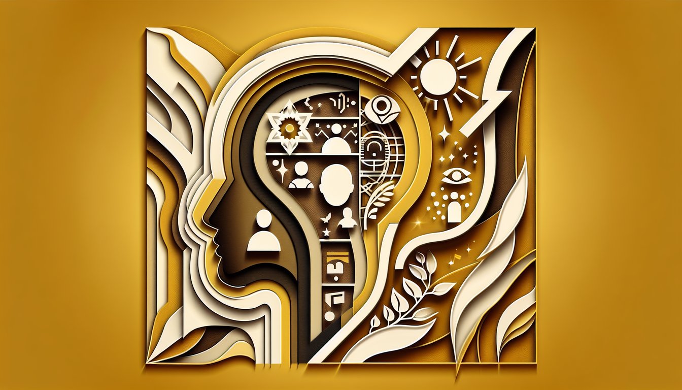Paper art scene with stylized cutout figures forming a crew around quiz title on golden yellow background