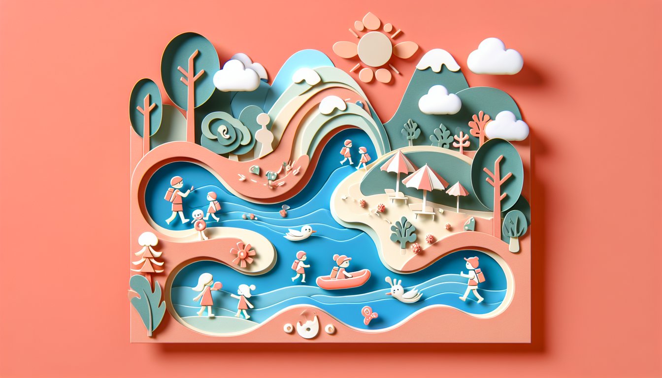 Paper art illustration for Smiling Friends personality quiz on a coral background