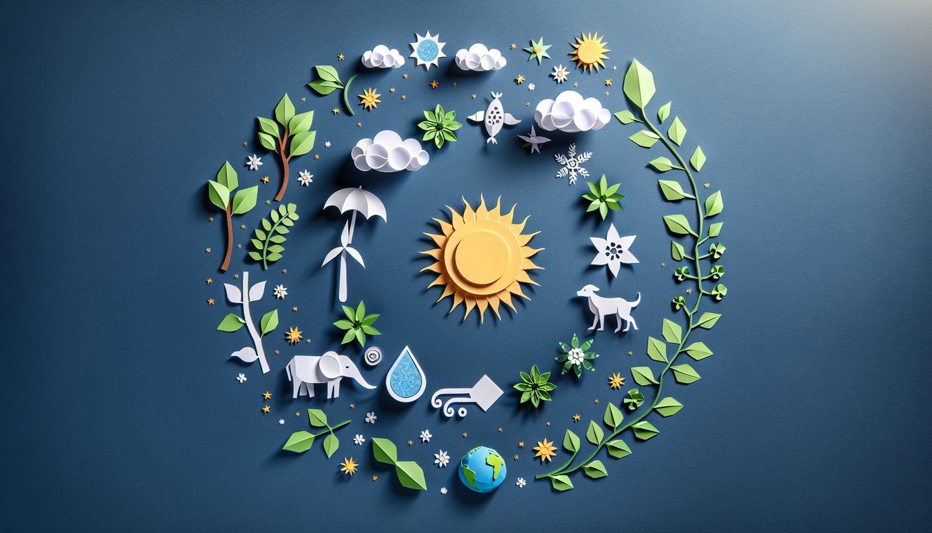 Paper art depicting trivia quiz on The Carbon Cycle Challenge for high school science students.