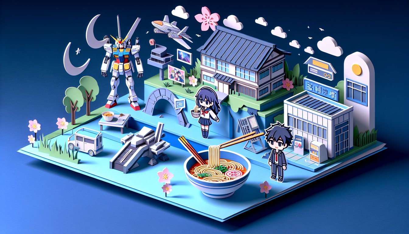 Paper art illustration for Otaku passion level quiz on a dark blue background