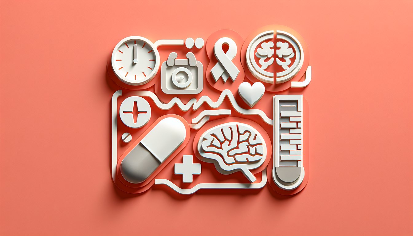 Paper art illustration for Parkinsons disease treatment quiz on a coral background