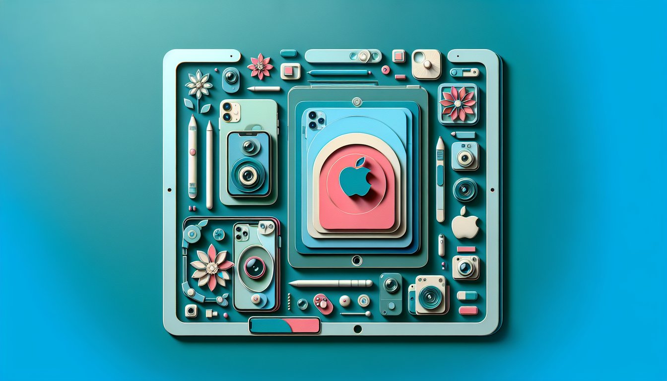 Paper art illustration for iPad selection quiz on teal background