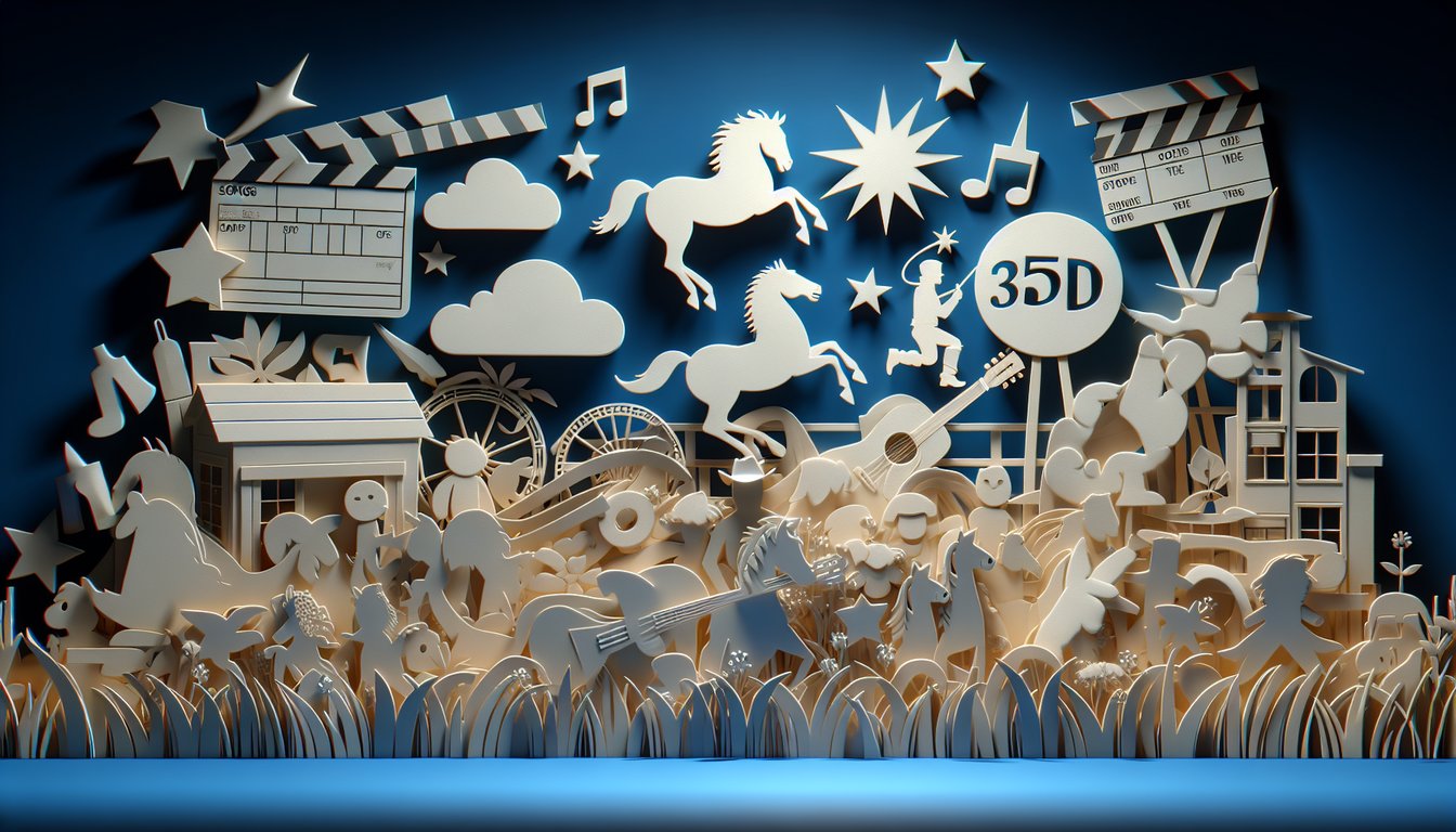 Paper art style horse silhouette and quiz icons on dark blue background promoting Flicka movie trivia challenge