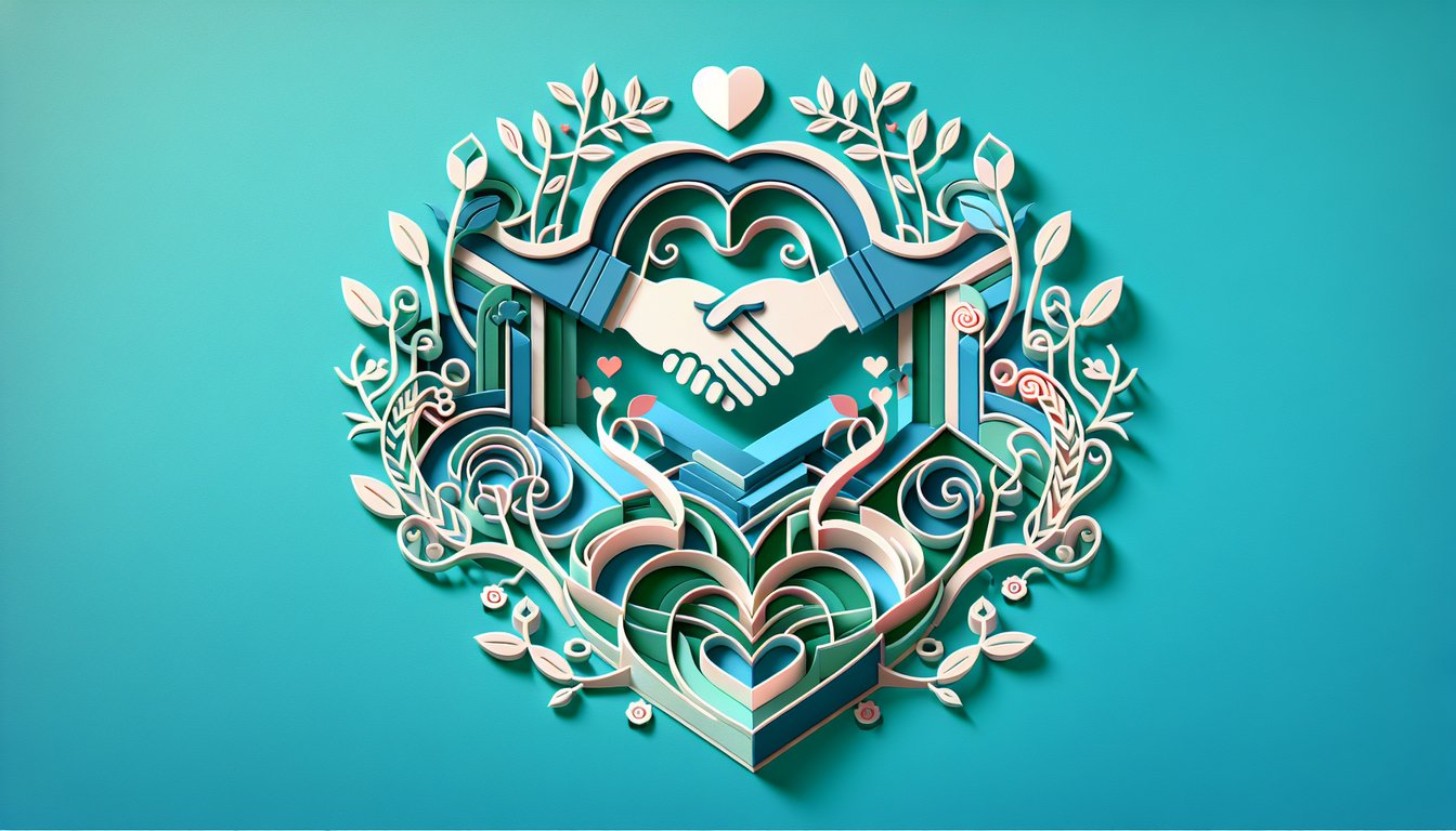 Paper art illustration for friendship quiz on teal background