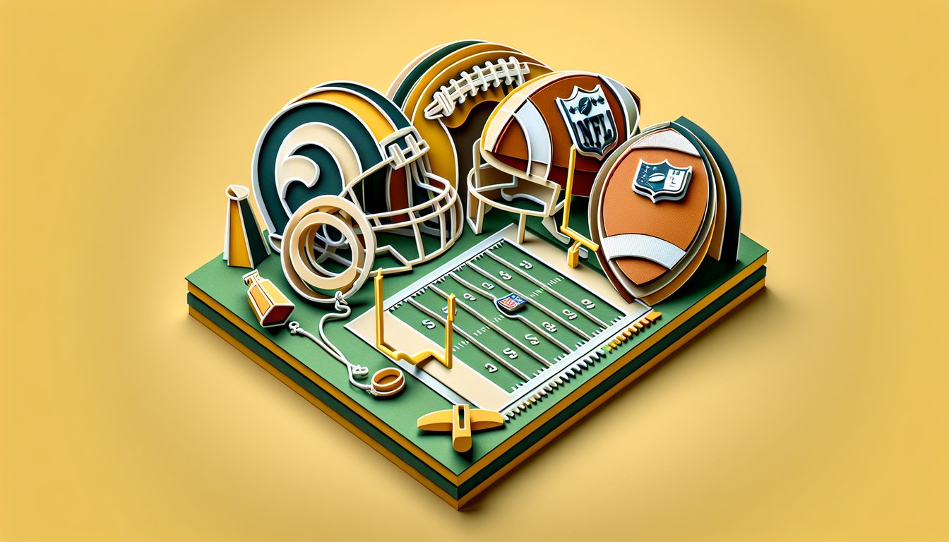 Paper art illustration of football helmet pom poms quiz banner on golden yellow background