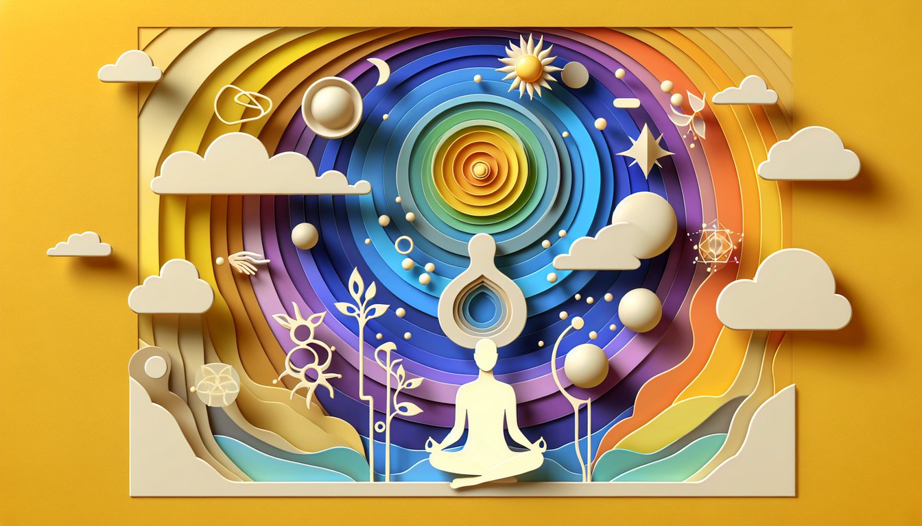 Paper art illustration for soul color quiz on a golden yellow background