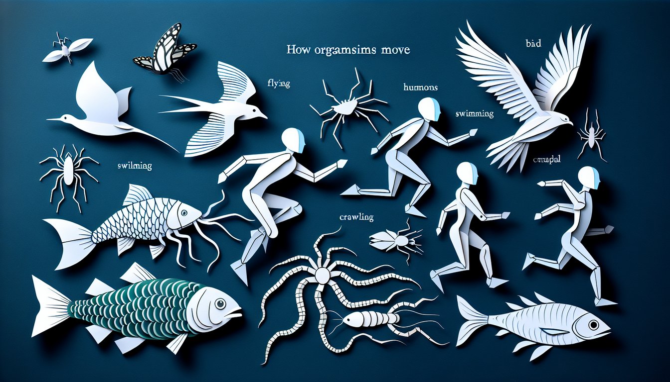 3D voxel art illustrating various methods of locomotion in different organisms for How Organisms Move course