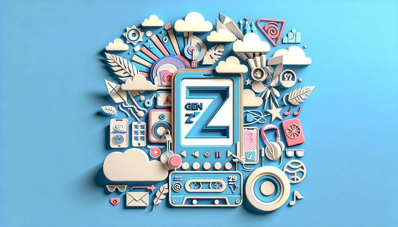 Paper art illustration for Gen Z slang quiz with 40 scored questions on sky blue background