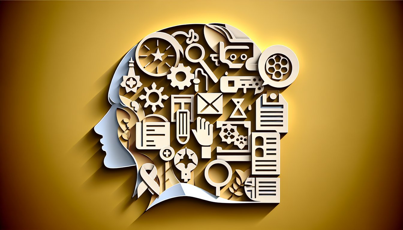 Paper art illustration for a roleplay quiz on a golden yellow background