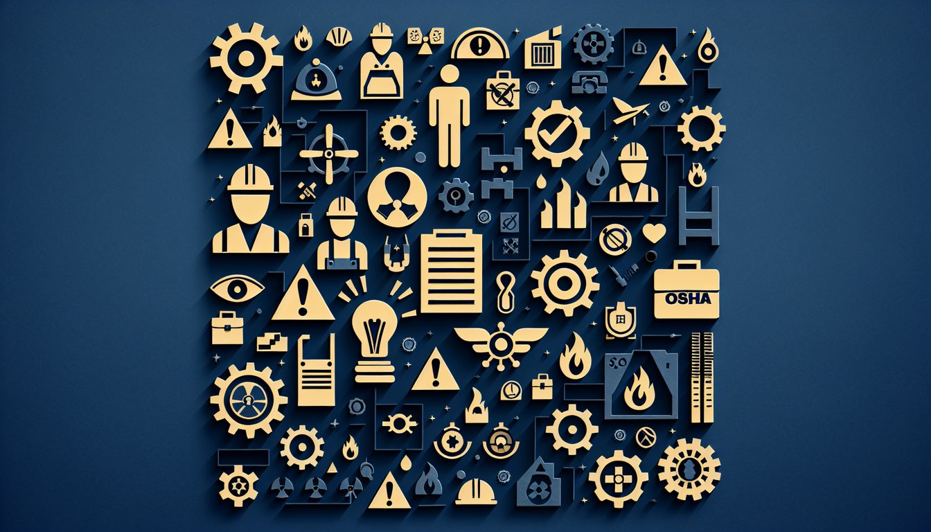Colorful paper art promoting a trivia quiz on OSHA 10 Exam Mastery and workplace safety.