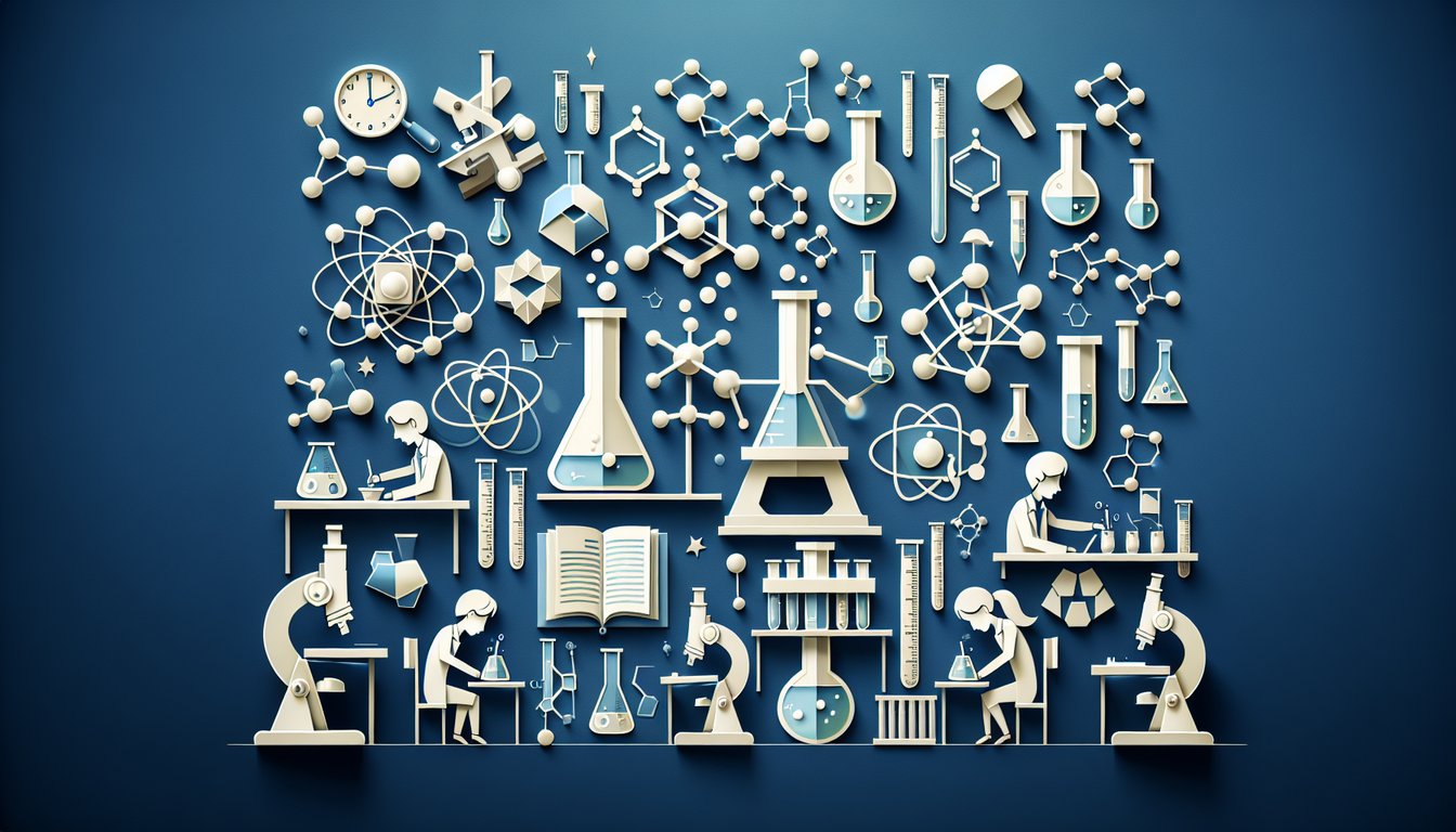 Paper art representing a trivia quiz for high school chemistry students to predict reaction products.