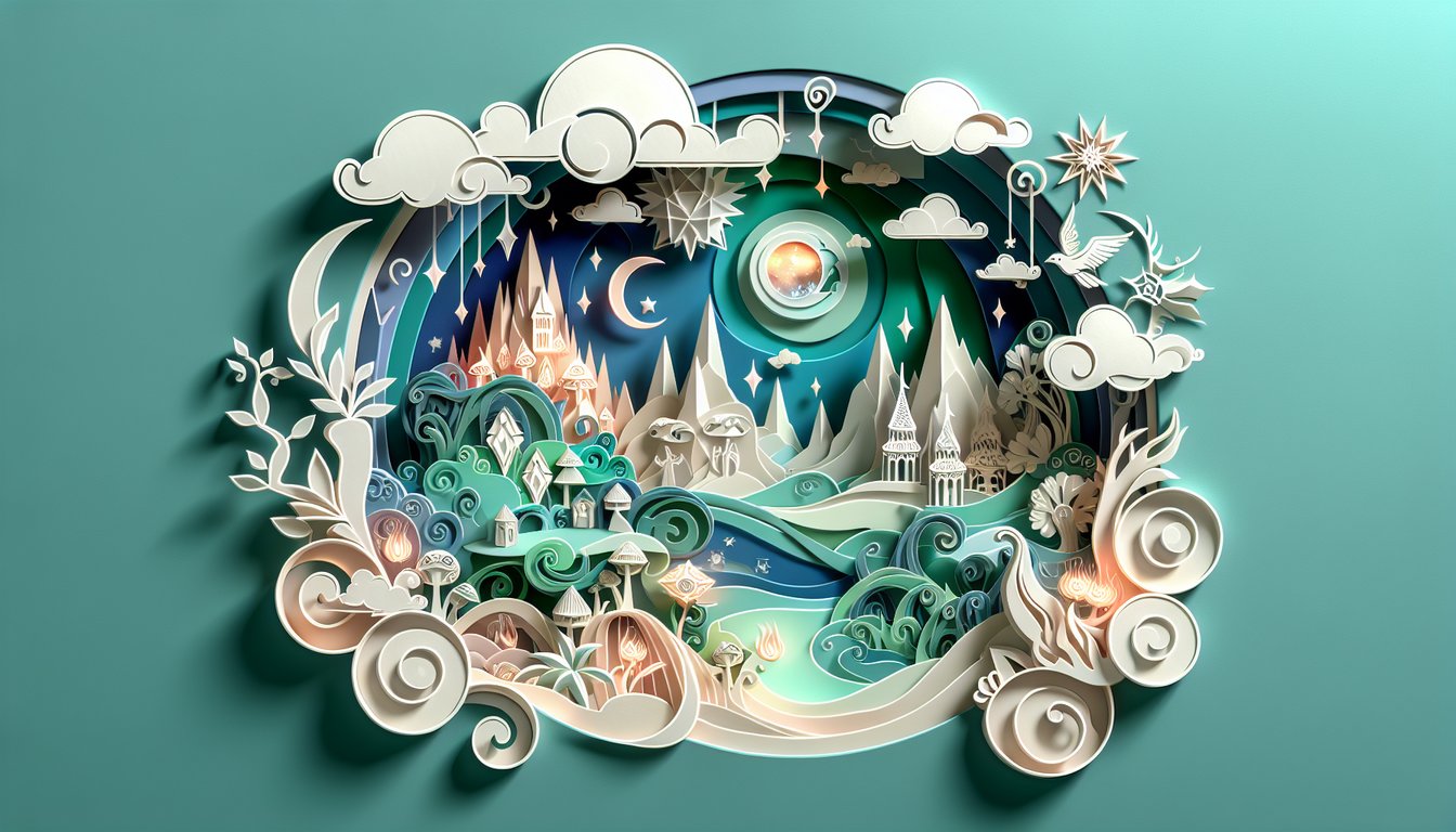 Paper art illustration for Dragon Prince character personality quiz on a teal background
