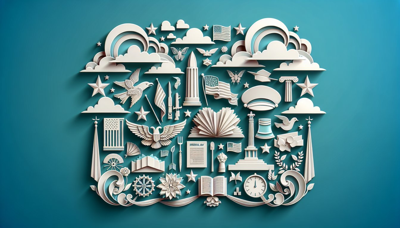 Paper art illustration for Memorial Day trivia quiz on a teal background