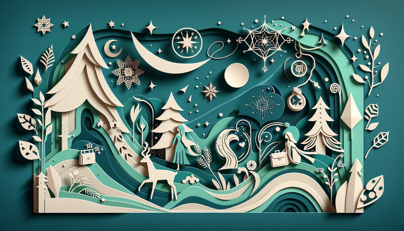 Paper art illustration for Fairy Tail character personality quiz on teal background