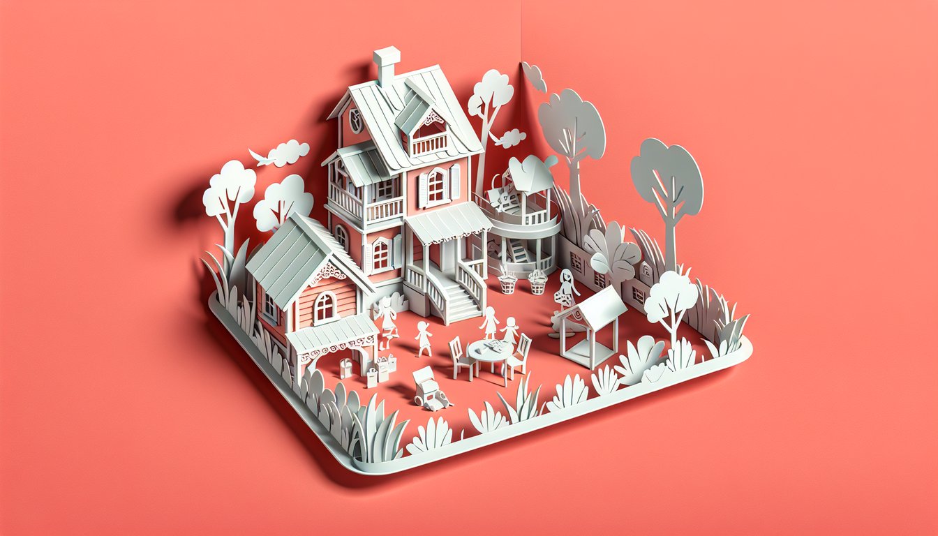 Paper art illustration showing Gemstone family wild antics with quiz challenge text on coral background
