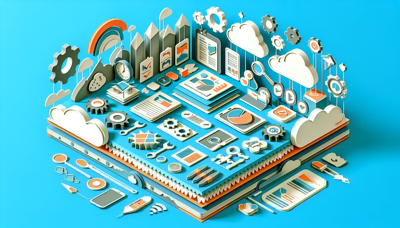 Paper art illustration for ITTO project management quiz on a sky blue background