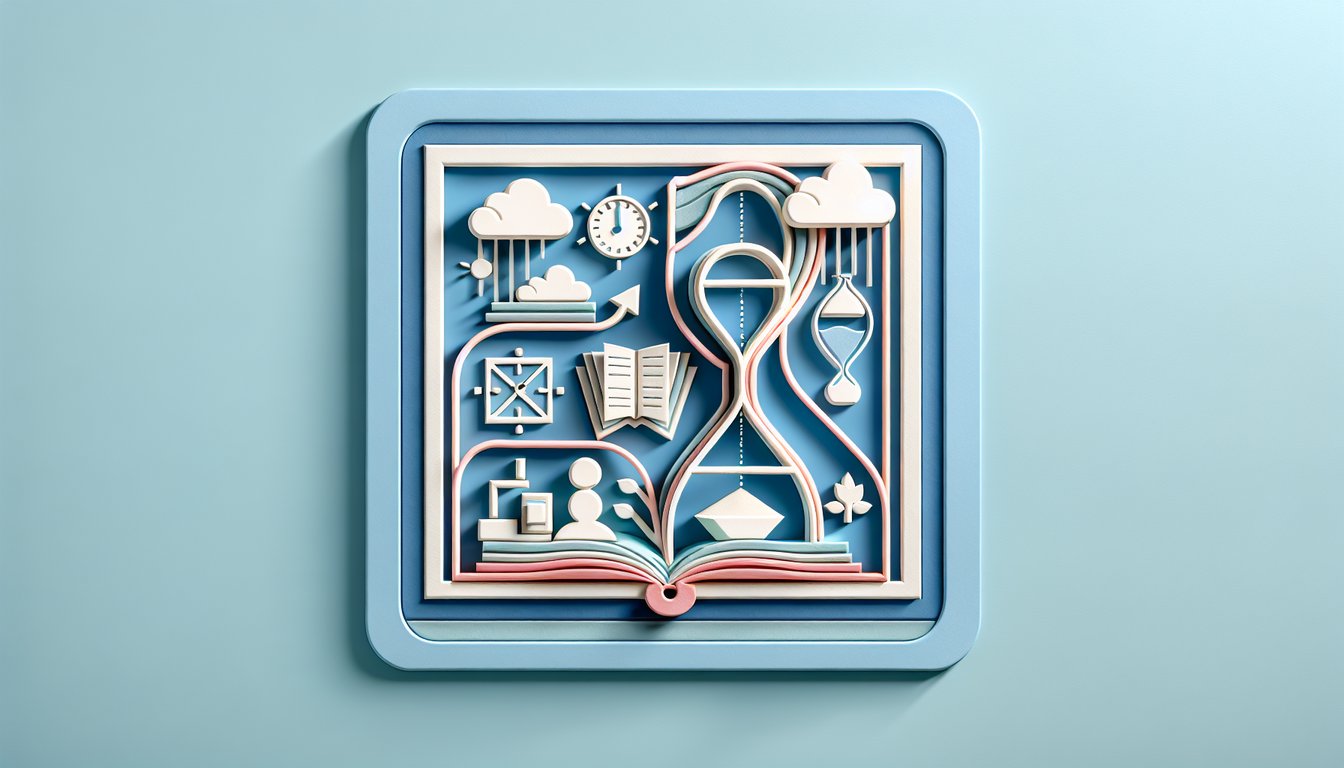 Paper art illustration of fill in the blank quiz sheet with past tense verbs pencil and paper pieces on sky blue background