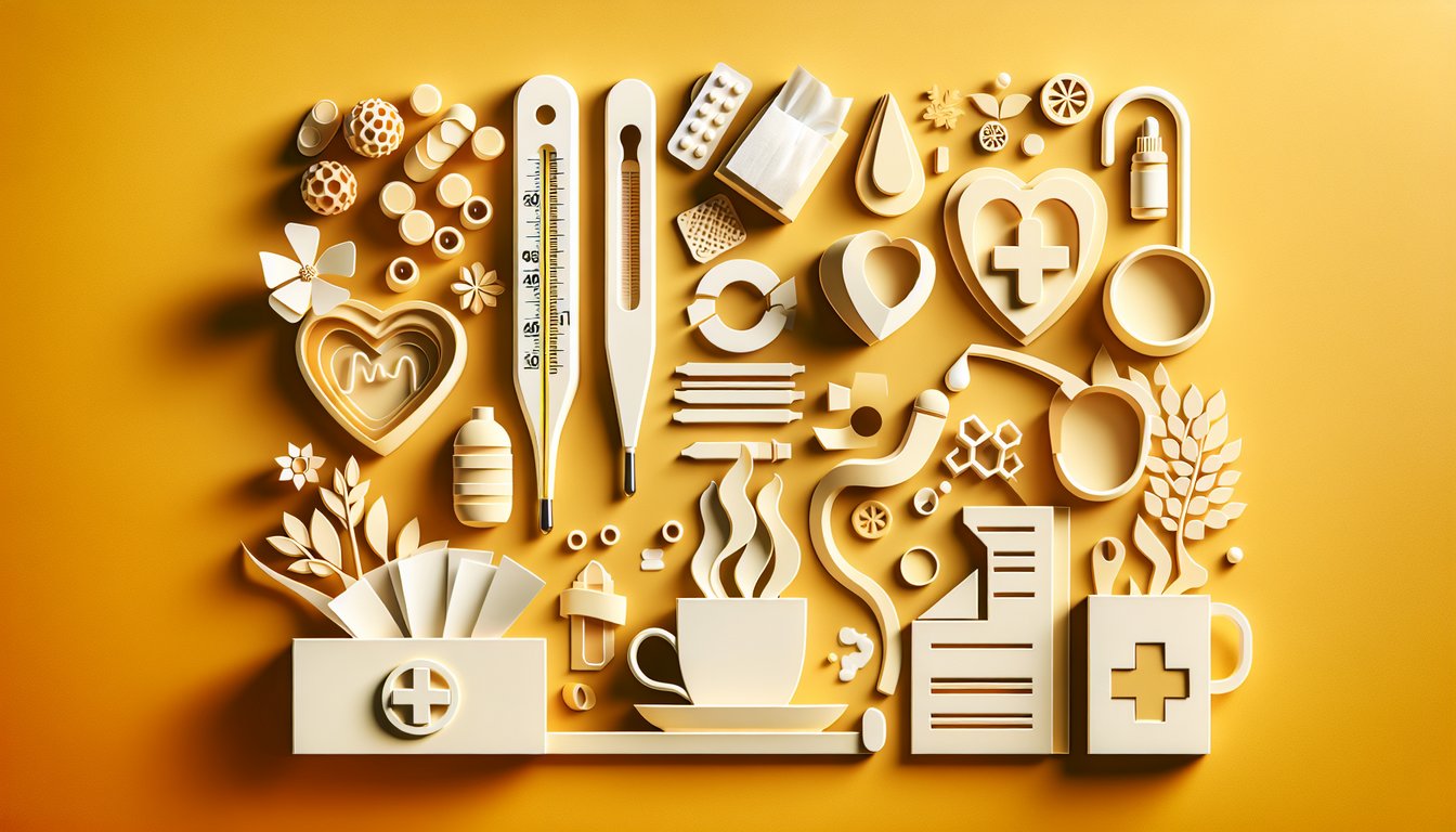 Paper art illustration for Am I Sick Quiz on a golden yellow background