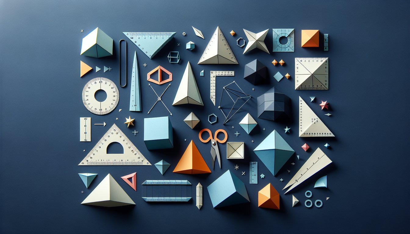 Colorful paper art promoting The Composite Prism Challenge, a geometry trivia for high school students.