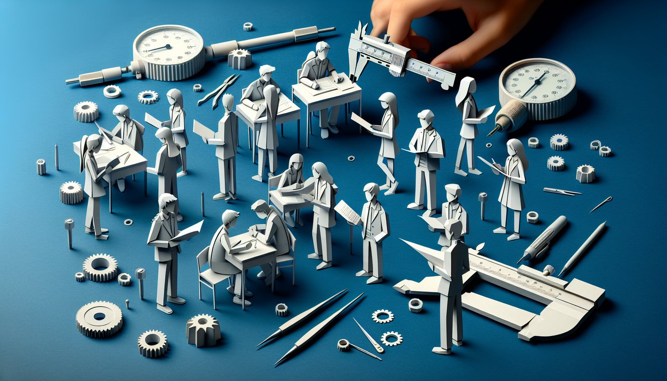 Paper art depicting trivia on Dial Caliper Challenge for high school engineering students.