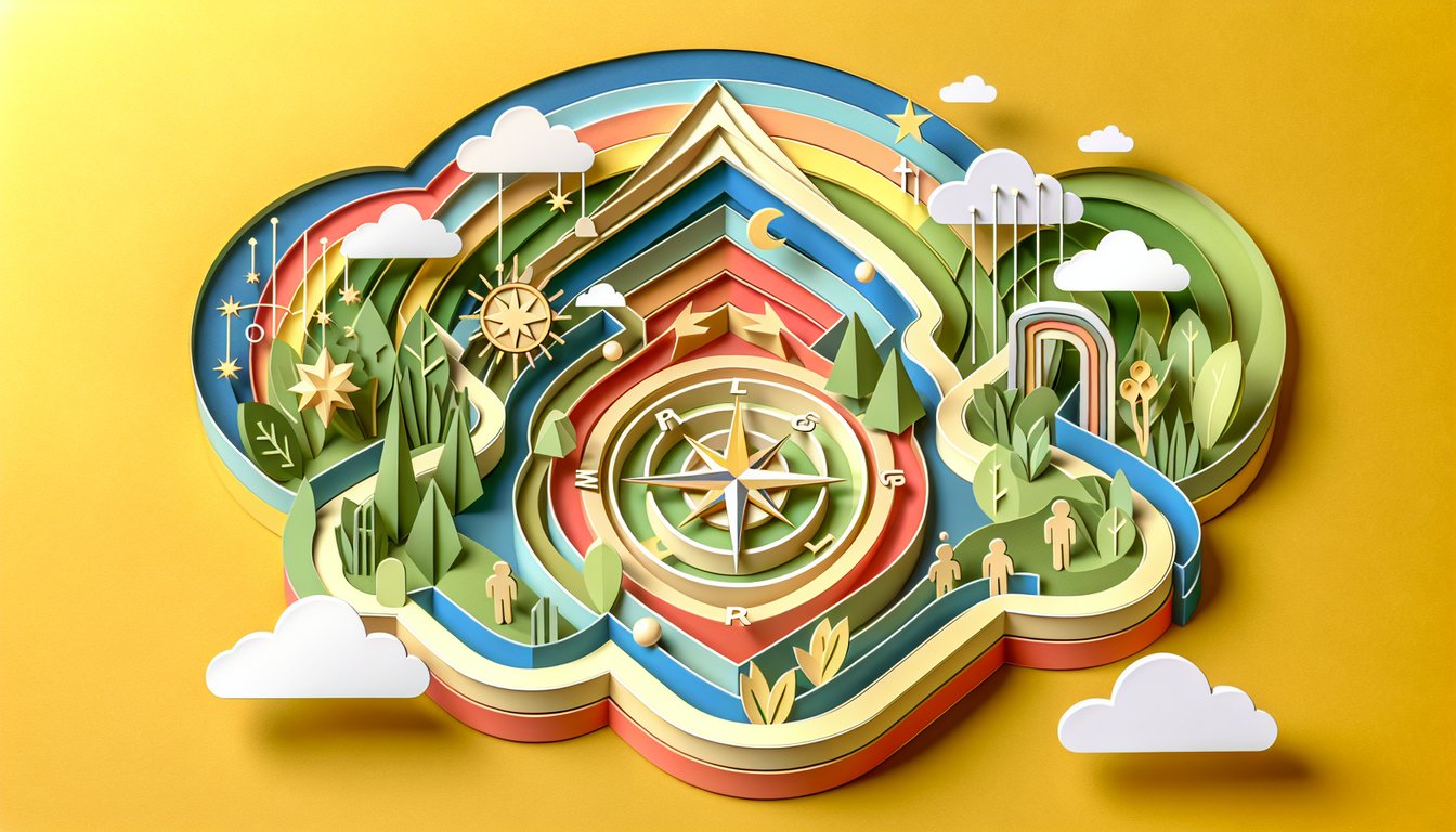 Paper art illustration for bisexual orientation quiz on a golden yellow background