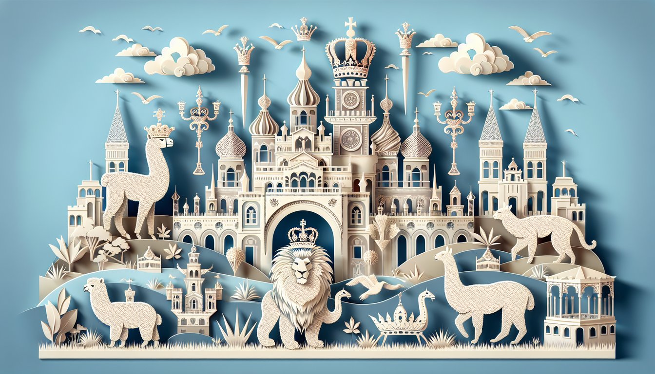 Paper art illustration for Emperors New Groove character quiz on a sky blue background