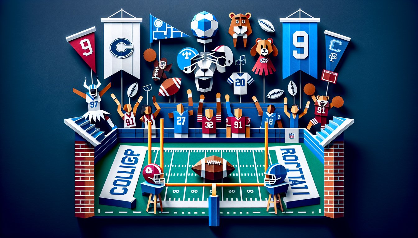 Colorful paper art depicting a football, helmet, and quiz elements for College Football Season Trivia Quiz.