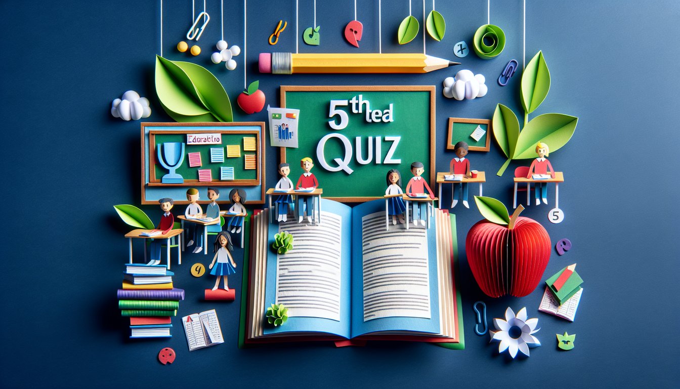 Paper art representing a fun trivia for fifth-grade Quiz Blitz preparation.