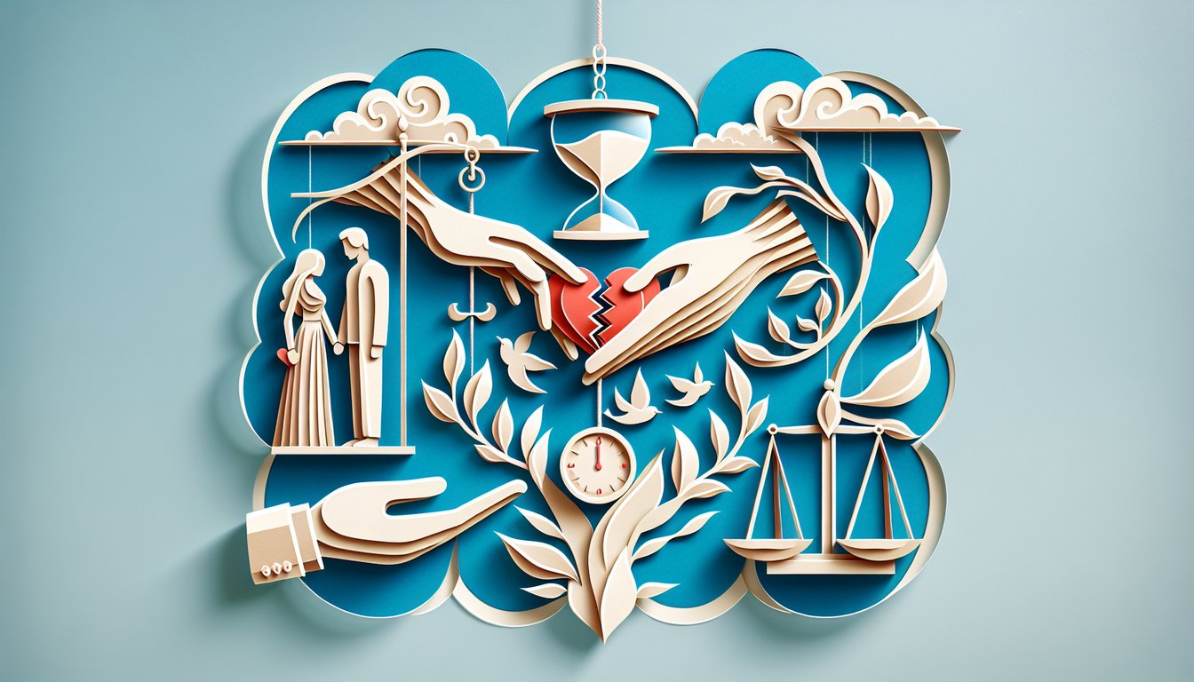 Paper art illustration for relationship quiz on a sky blue background