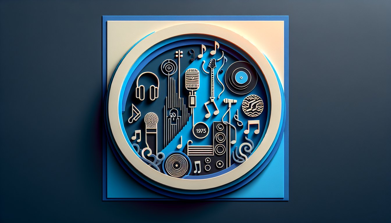 Paper art quiz banner for The 1975 lyrics challenge on dark blue background