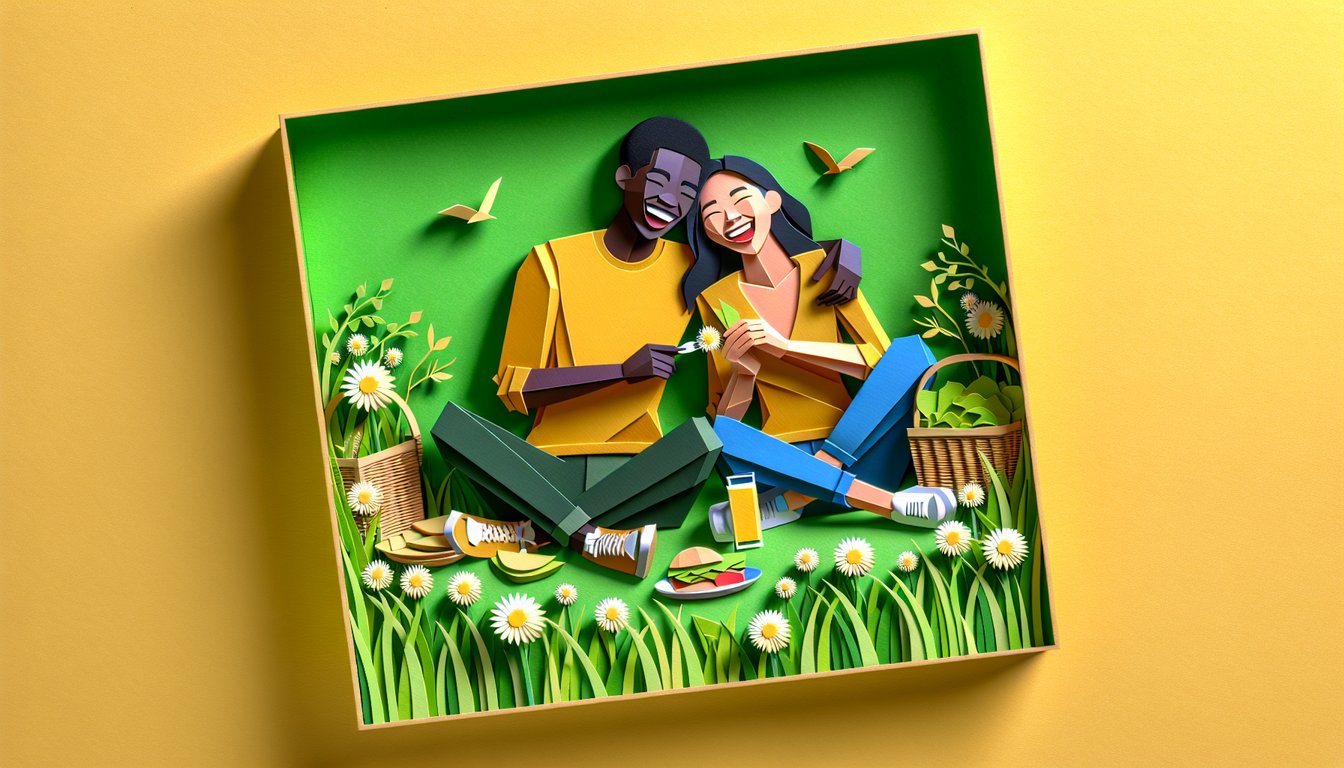 Paper art illustration for Does My Friend Like Me quiz on a golden yellow background
