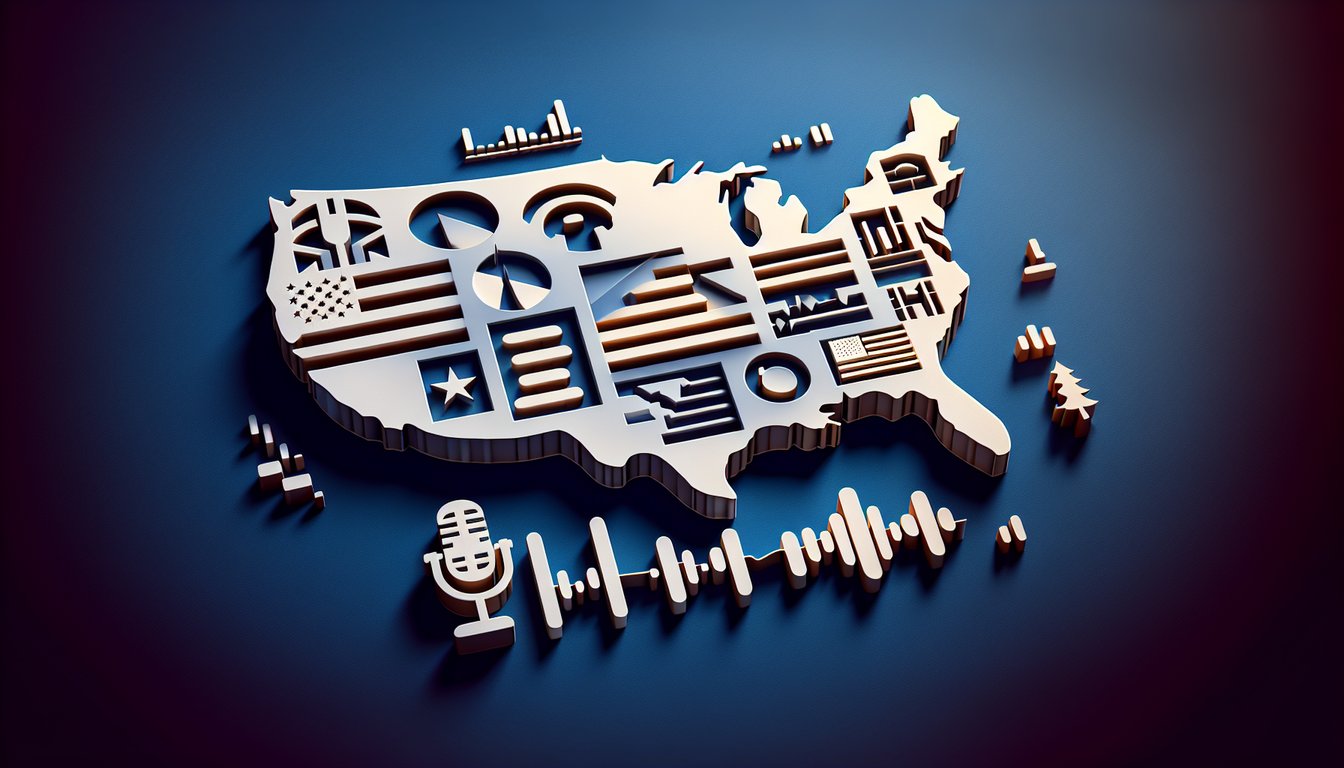 Paper art illustration for accent test quiz revealing your matching U.S. region on dark blue background