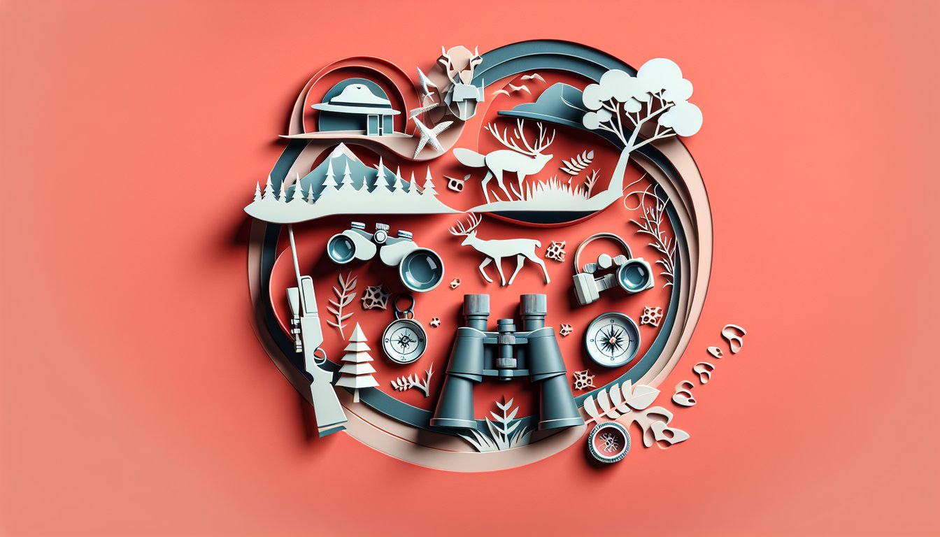 Paper art illustration for a hunting facts quiz on a coral background