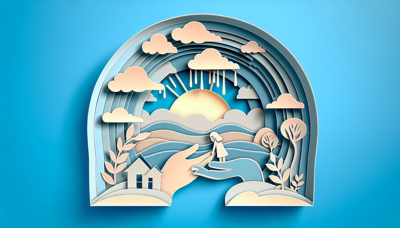 Paper art daughter and parent silhouettes on sky blue background for quiz on daughter depression signs, and support insights