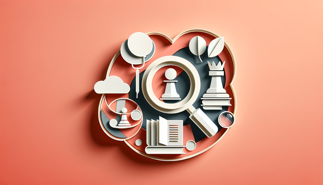 Paper art illustration for vocabulary workshop quiz on coral background